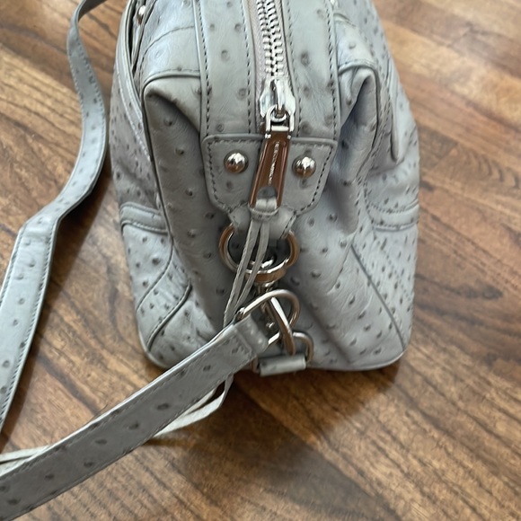Rebecca Minkoff Leather Ostrich Embossed Grey Handbag with Shoulder Strap - Picture 4 of 16